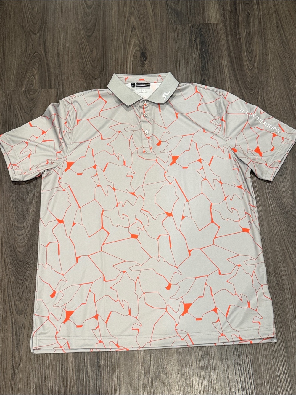 J.Lindeberg Light Gray Polo with Orange Geometric Print